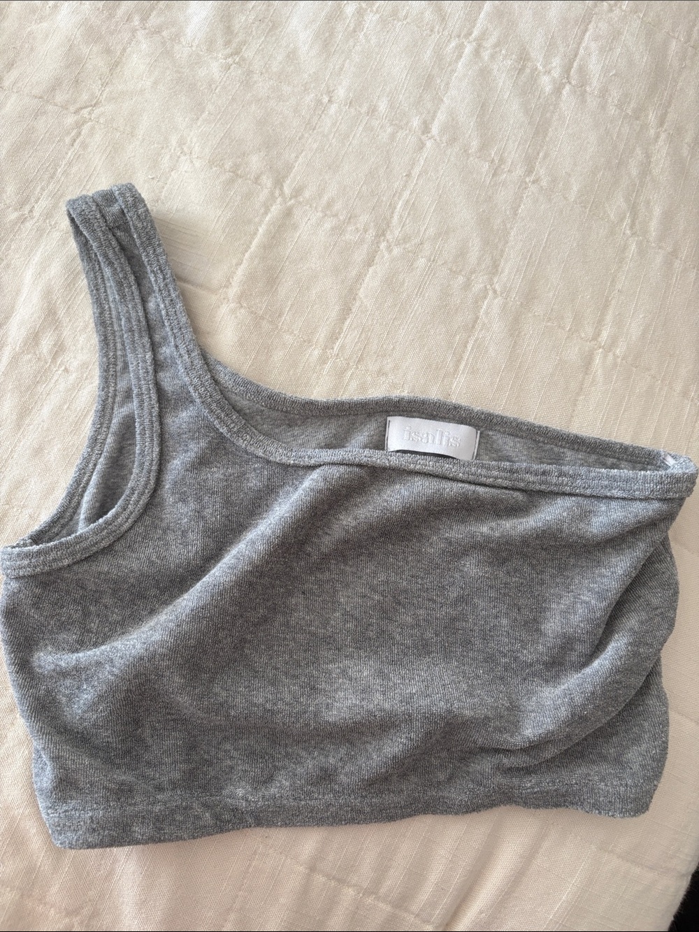 Isalis Grey One-Shoulder Crop Top